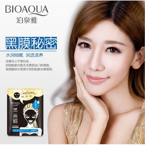 Mặt Nạ Thải Độc Than Tre Hoạt Tính BIOAQUA Hyaluronan Black Mask Đen - Da Trắng Sáng - Săn Chắc - Cấp Ẩm Mask nội Địa