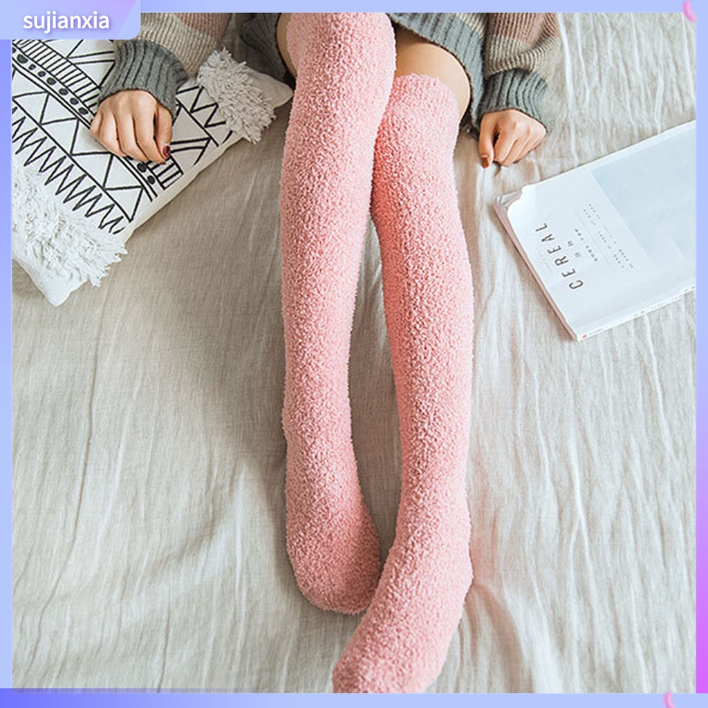 Vớ cổ cao qua đầu gối lông cừu san hô độ co giãn tốt thời trang mùa đông dành cho nữ