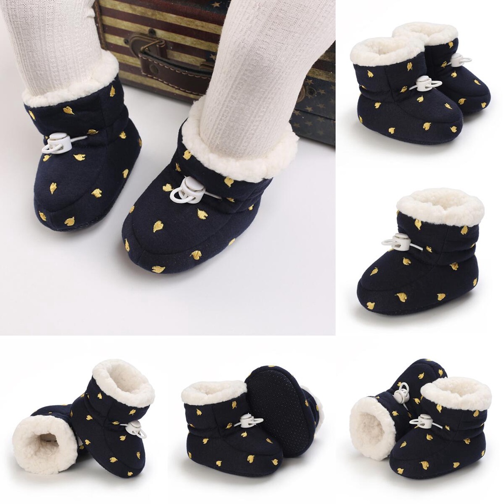 Giày Bốt Cotton Cổ Điển Đế Phẳng Chống Trượt Giữ Ấm Mùa Đông Dễ Thương Cho Bé Trai Gái