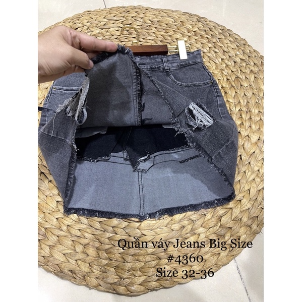 Quần váy jean BIGSIZE lưng cao phom A, trên gối bên trong có quần short, co dãn mạnh 4360 MLJ 70kg 80kg