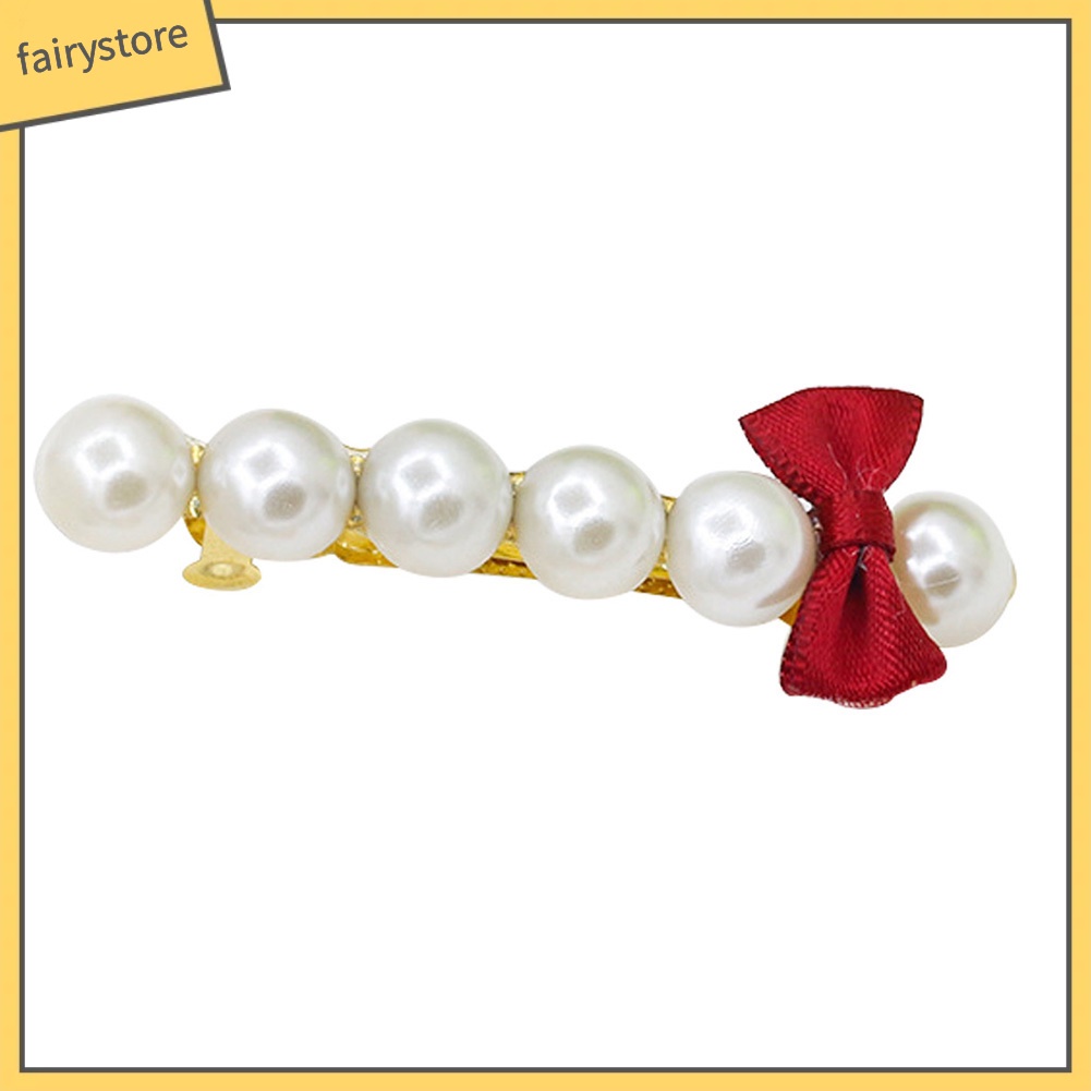 Kẹp tóc hình nơ đính ngọc trai thời trang