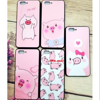 Ốp lưng Oppo A3s viền dẻo lưng kính hình chú heo ngộ nghĩnh dễ thương