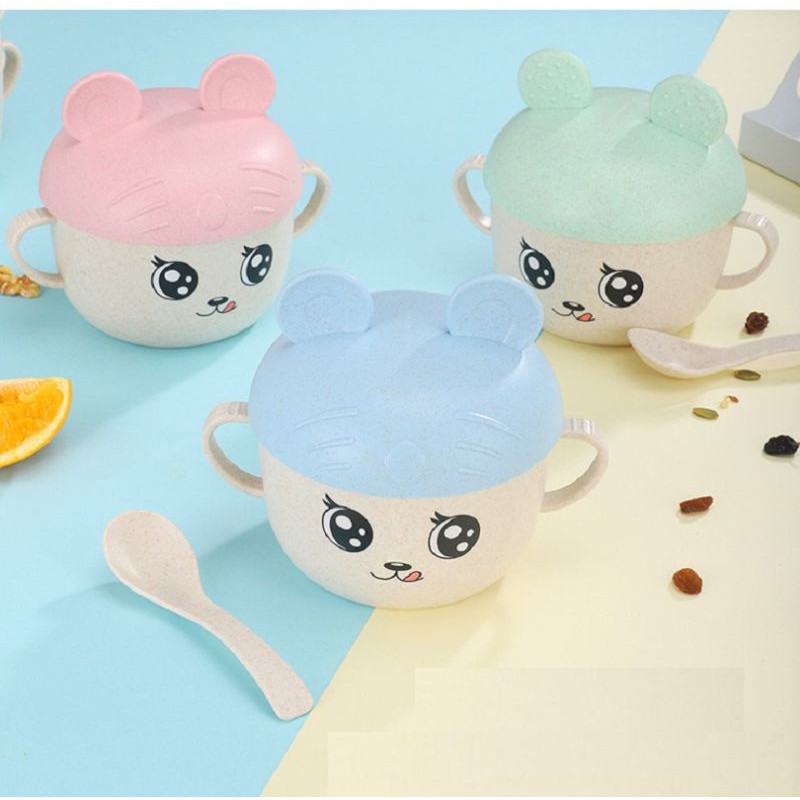 Ca lúa mạch 2 quai có nắp hình tai thỏ và tròn có kèm muỗng 12x11.7cm,,,