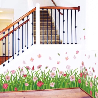Decal dán chân tường mẫu cỏ hoa hồng sẵn kệo