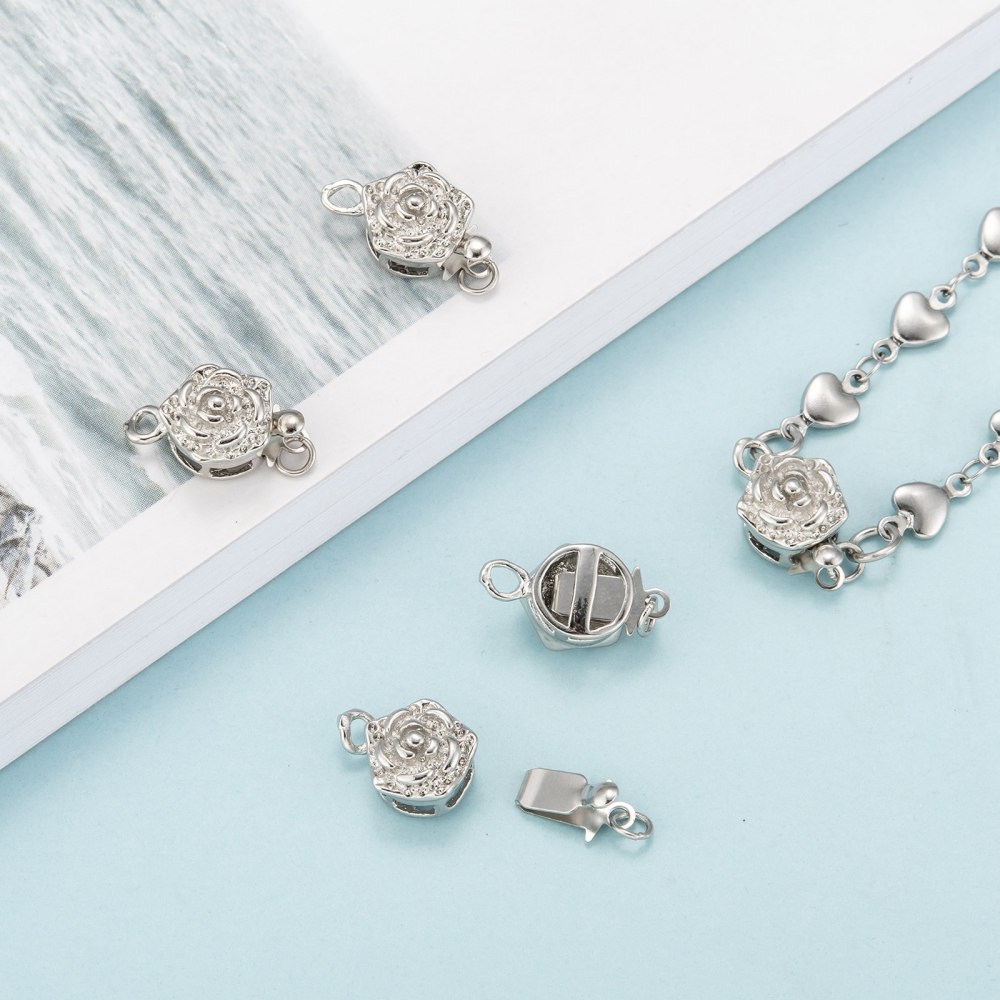 Set 5 chốt khóa hình hoa bằng đồng mạ bạch kim   10x15mm lỗ 1~2mm