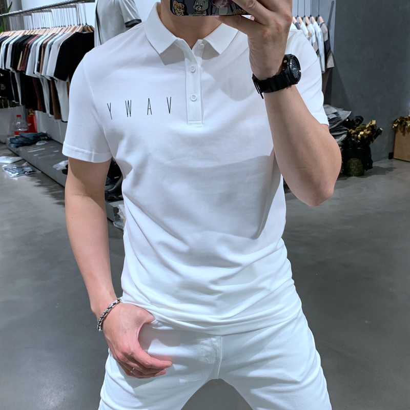 Áo polo nam có cổ in chữ VAWY cá tính vải cotton phong cách nam tính