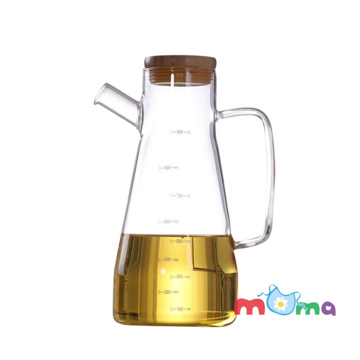 Bình, chai, lọ thủy tinh có nắp gỗ, nút silicon Oil Can đựng dầu ăn, giấm,nước tương,nước mắm,dung dịch, dung tích 650ml