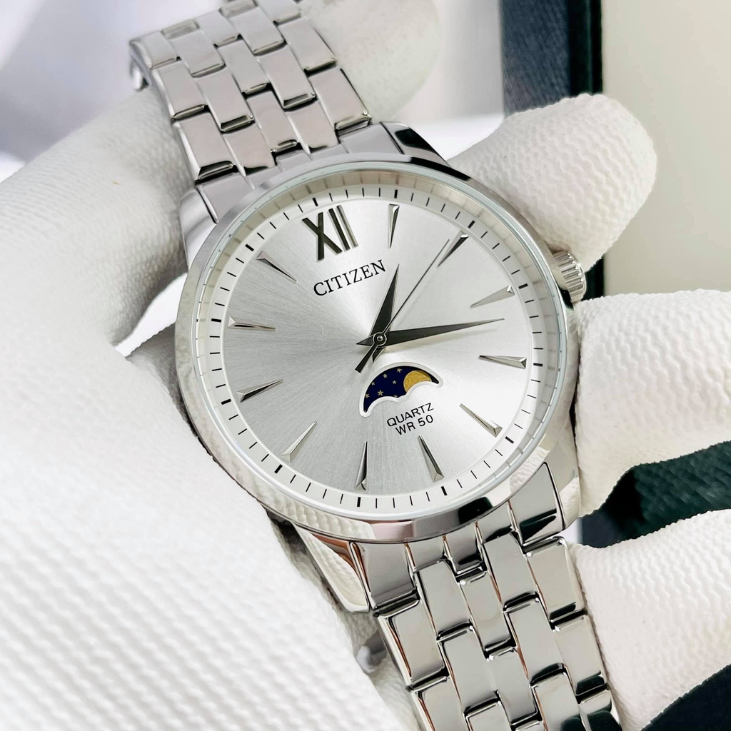 Đồng hồ nam dây thép Citizen AK5000-54A mặt trắng Sun and moon Bảo hành 1 năm Hyma watch