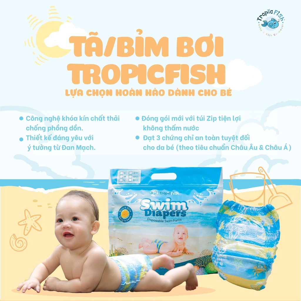 [CHÍNH HÃNG] Tã/ Bỉm Bơi Cho Bé Tropic Fish Sản Xuất Tại Đan Mạch Đủ Size S3/M3/L3