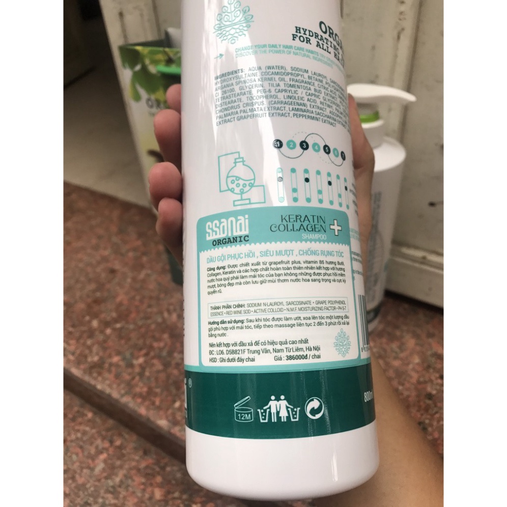 [Chính Hãng] Gội xả Organic Ssani 800ml siêu mềm mượt, phục hồi, hương nước hoa, lưu hương lâu