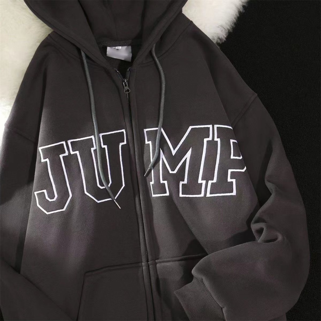 Áo khoác hoodie nam nữ nỉ bông chữ thêu JUMP dày dặn mũ 2 lớp