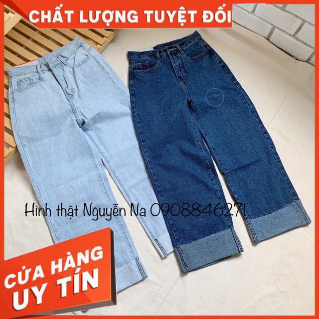 Quần jeans ống rộng gấp lai 2 màu đậm- nhạt | BigBuy360 - bigbuy360.vn