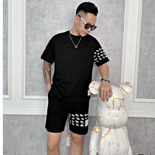 Bộ Quần Áo Thom Họa Tiết Thêu Dog - Đồ Bộ Thể Thao Thome Browne Nam Chất Cotton Mát Mịn DT STORE MENWEAR