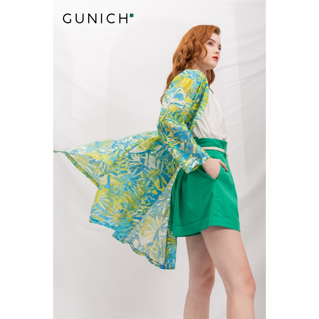 Quần shorts xếp ly ống rộng xanh lá cây,, chất Kaki mềm mịn, đứng dáng GUNICH