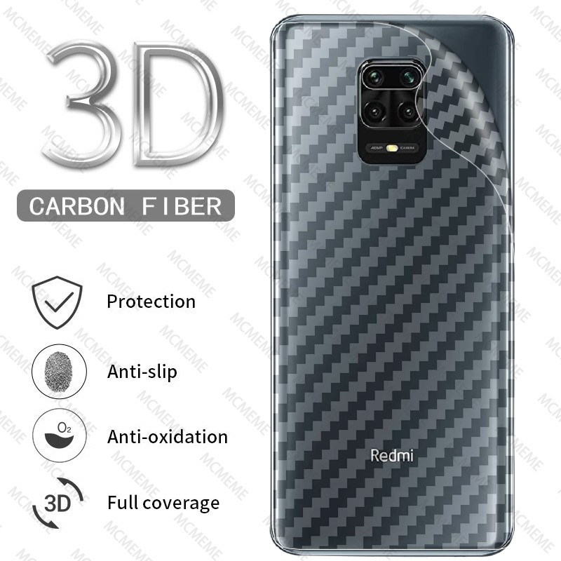 Miếng dán kết cấu sợi carbon 3D bảo vệ mặt sau điện thoại cho Xiaomi Redmi Note 10 9s 9T 9 7 8 Pro 9A 9C 8A 7A K20 Pro 7s MAX