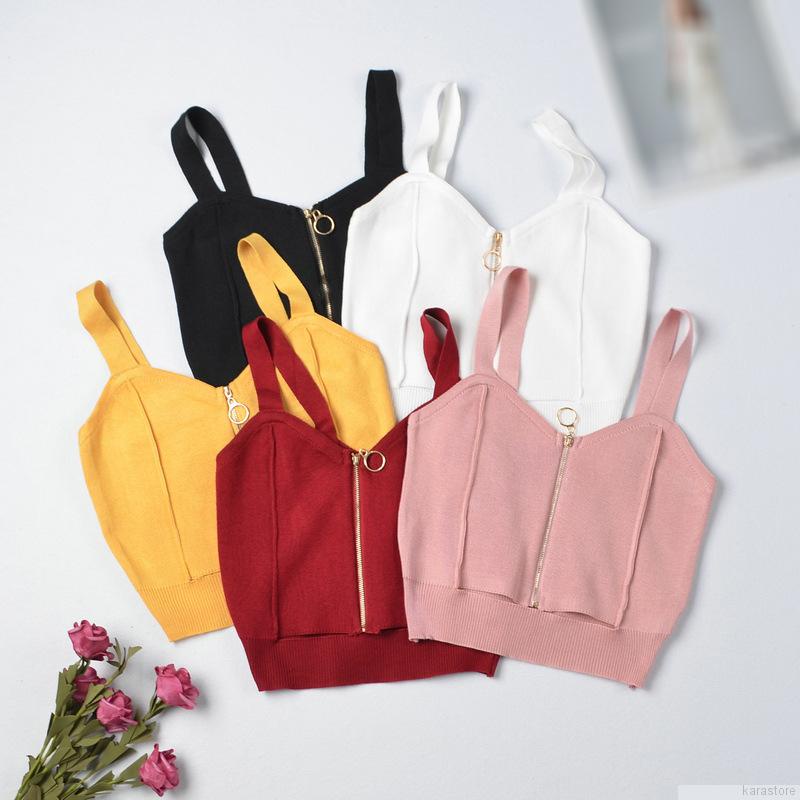 Áo croptop không tay phối khóa kéo phong cách Hàn Quốc sành điệu