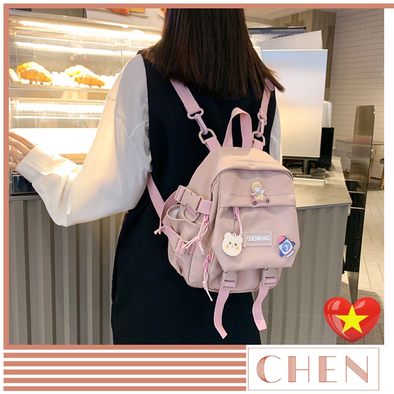 Balo nữ CHEN, túi balo nữ ulzzang thời trang đi học đẹp giá rẻ vải canvas hàn quốc kèm phụ kiện sticker xinh TX96