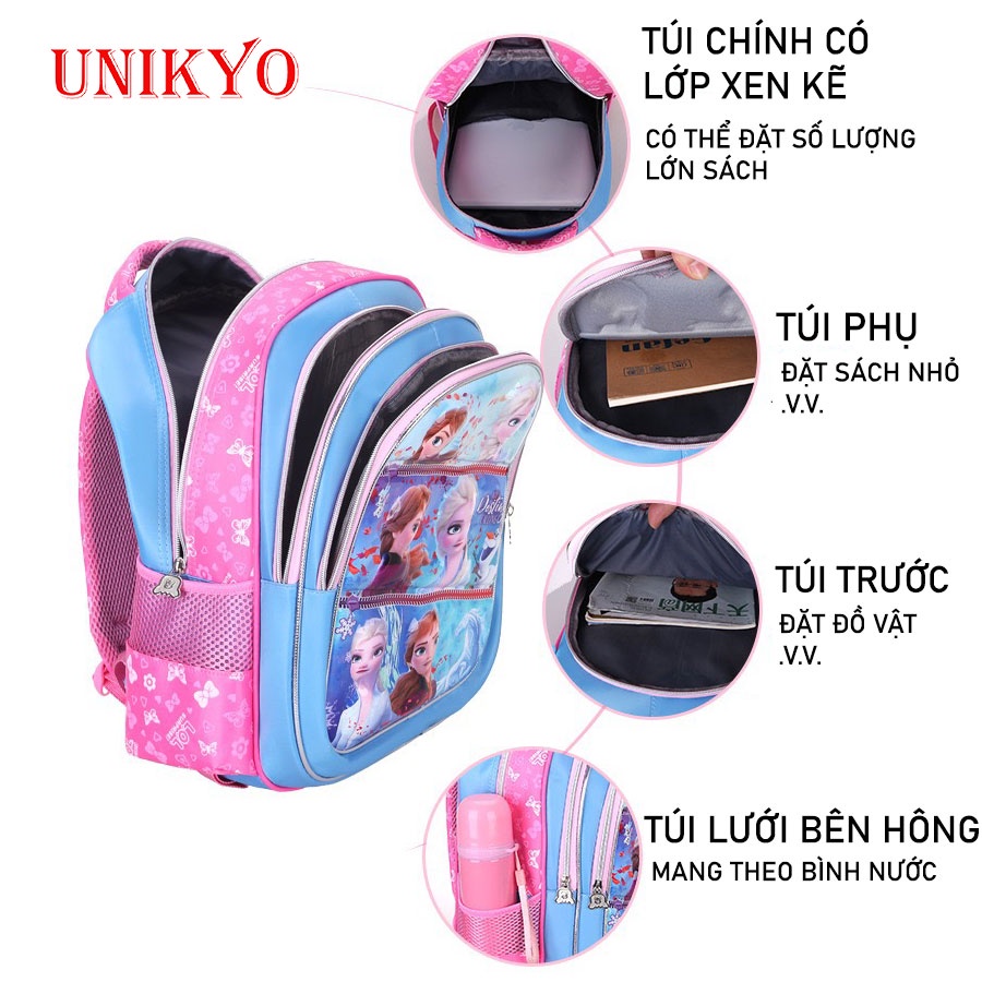 Balo cặp đi học trẻ em công chúa Elsa kèm túi học thêm và hộp bút bộ 3 ba lô học sinh tiểu học cho bé gái Unikyo UN39