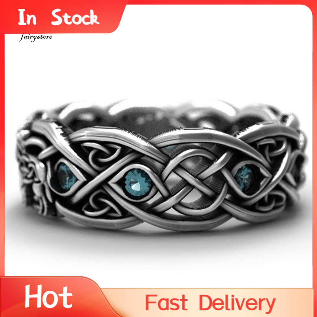 Nhẫn Mạ Bạc Đính Đá Topaz Nhân Tạo Hình Sói Sang Trọng Cho Nam