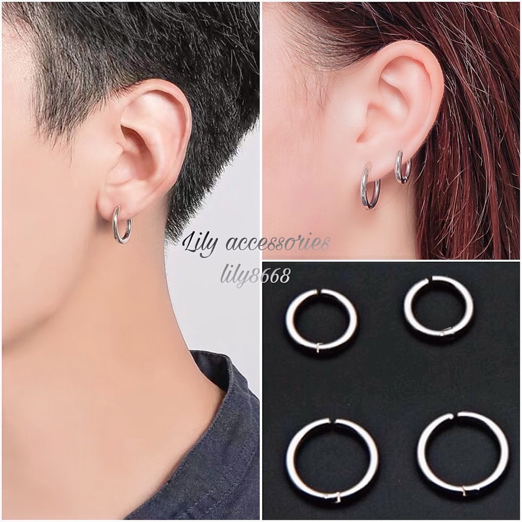 Hoop EarCuff kẹp tai titan tròn không cần xỏ lỗ không gỉ không đen không dị ứng cho nam nữ (Full size)