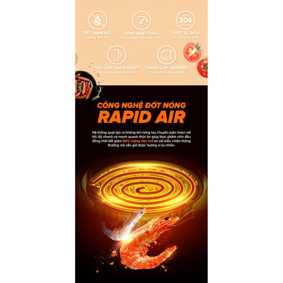 Nồi chiên không dầu Asanzo AAF1758 - 5.8L An Toàn Cho Sức Khỏe Hàng chính hãng