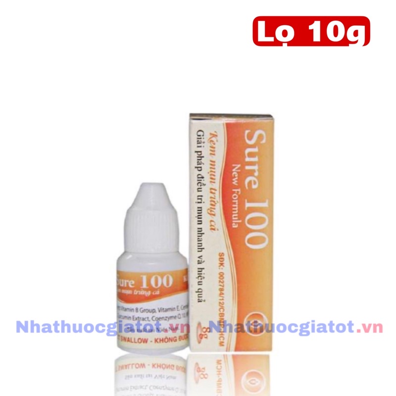 SURE 100 Kem Bôi Mụn Trứng Cá Và Sẹo Thâm Lọ 10g