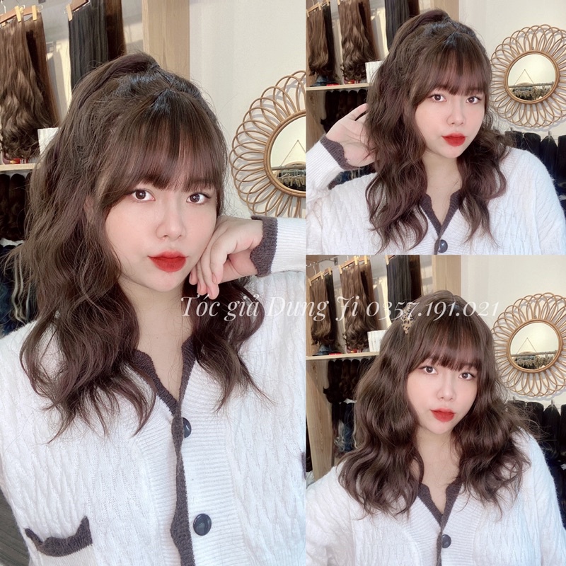 DJ62 Tóc giả nguyên đầu sóng xù 40cm
