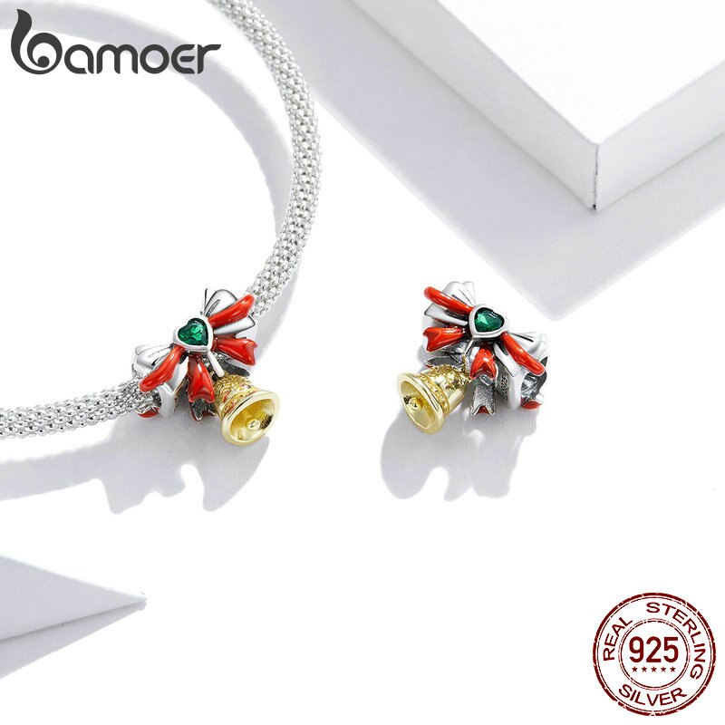 Hạt Cườm Bamoer SCC1668 Chính Hãng Bạc Thật 925 Hình Chuông Giáng Sinh Kim Loại Làm Vòng DIY