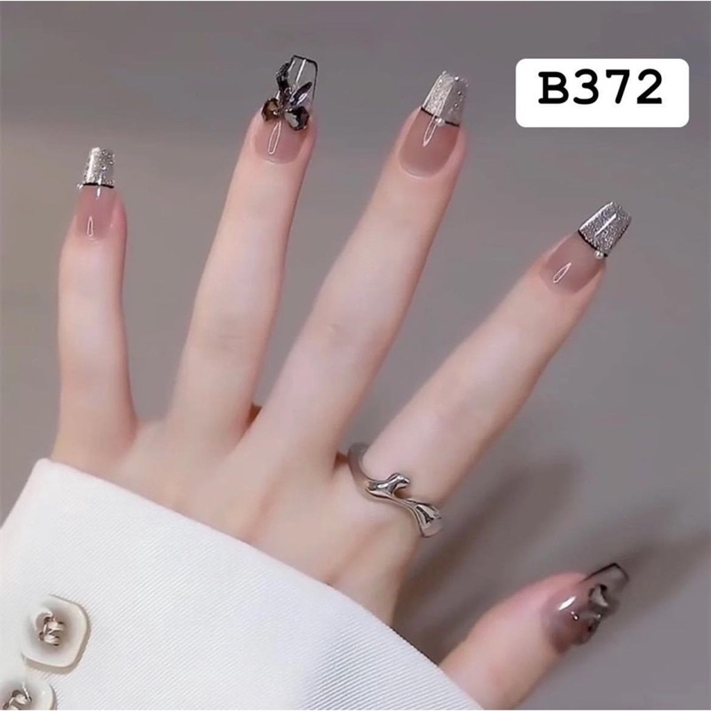 B372 - Móng Tay Giả Đính Đá Bộ 24 Móng Kèm Keo Dán Mẫu Mới Nhất 2023