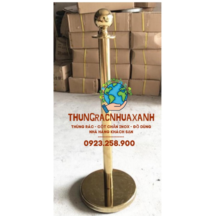 *KM LỚN THÁNG 4 *CỘT CHẮN ĐẦU TRÒN INOX THÂN VÀNG DÂY NHUNG ĐỎ