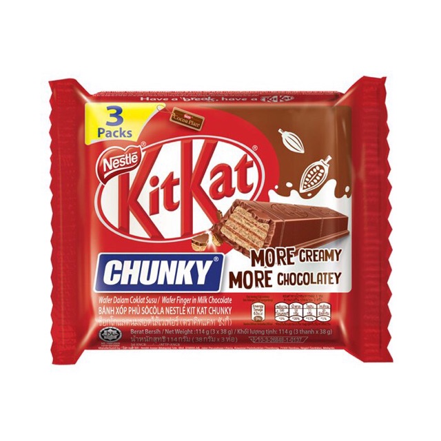 KITKAT Chunky gói 3 Packs 114gr Malaysia