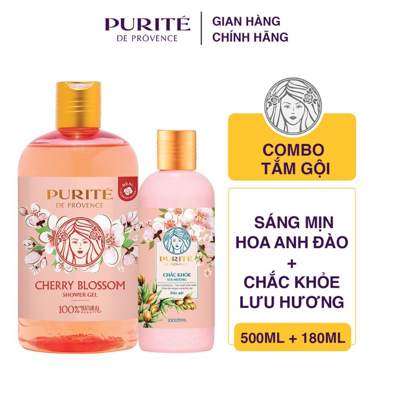 Combo sữa tắm, dầu gội Purite hương hoa anh đào