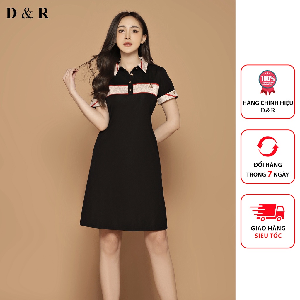 Đầm polo nữ bigsize họa tiết đính logo BBR Quảng Châu cao cấp váy đi chơi cafe thương hiệu thời trang D&R D003