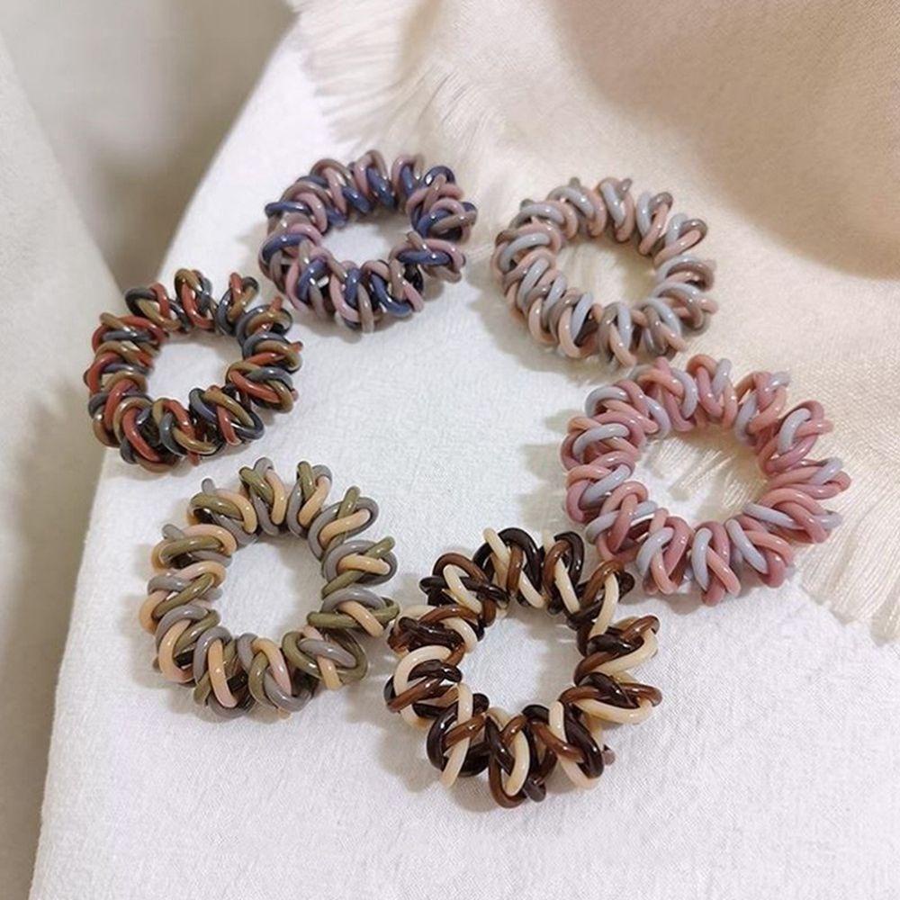 BACK2LIFE Fashion Telephone Wire Hair Ring Cute Braided Head Rope Korean Style Hair Rope Morandi Color Elastic Phone Spring Hair Band Ponytail Rubber Band Girls Simple Female Hair Accessories/Multicolor