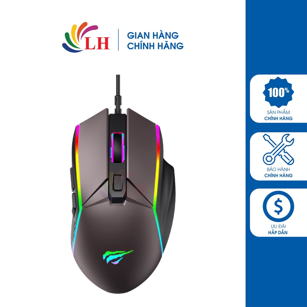 Chuột có dây Gaming Havit MS1028 - Hàng chính hãng - Chất liệu hoàn thiện cao cấp, độ bền cao đến 3 triệu lần nhấn
