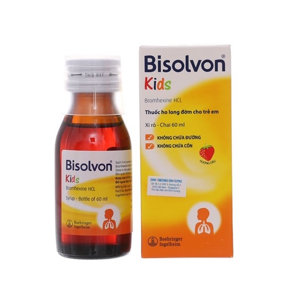 Chính Hãng - Siro ho long đờm BISOLVON Kids Hương dâu Chai 60ML Date mới