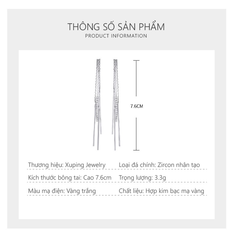 Bông Tai Nữ Mạ Vàng Trắng, Thiết Kế Tua Rua Hàn Quốc - XPBT18