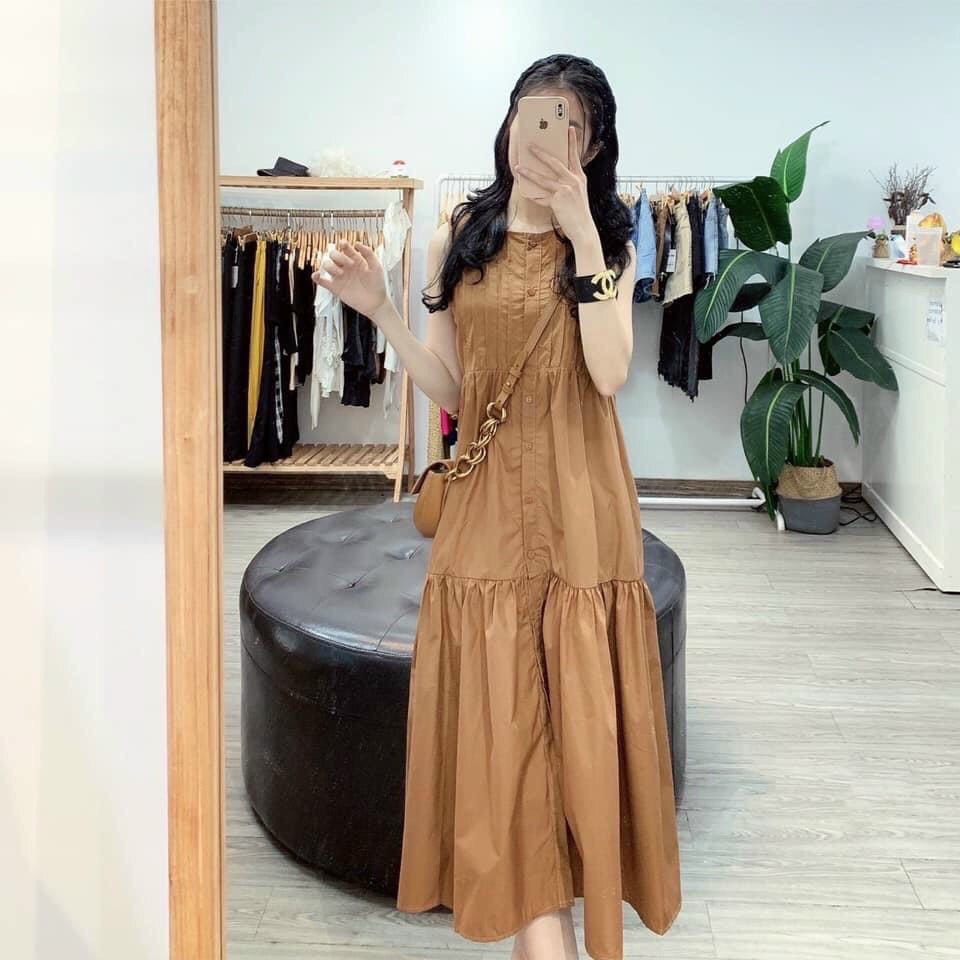 Váy maxi 3 tầng sát nách ngực xếp V76