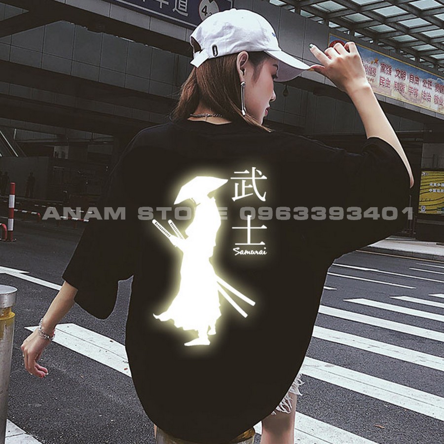 Áo thun phản quang tay lỡ Nam Nữ Samurai