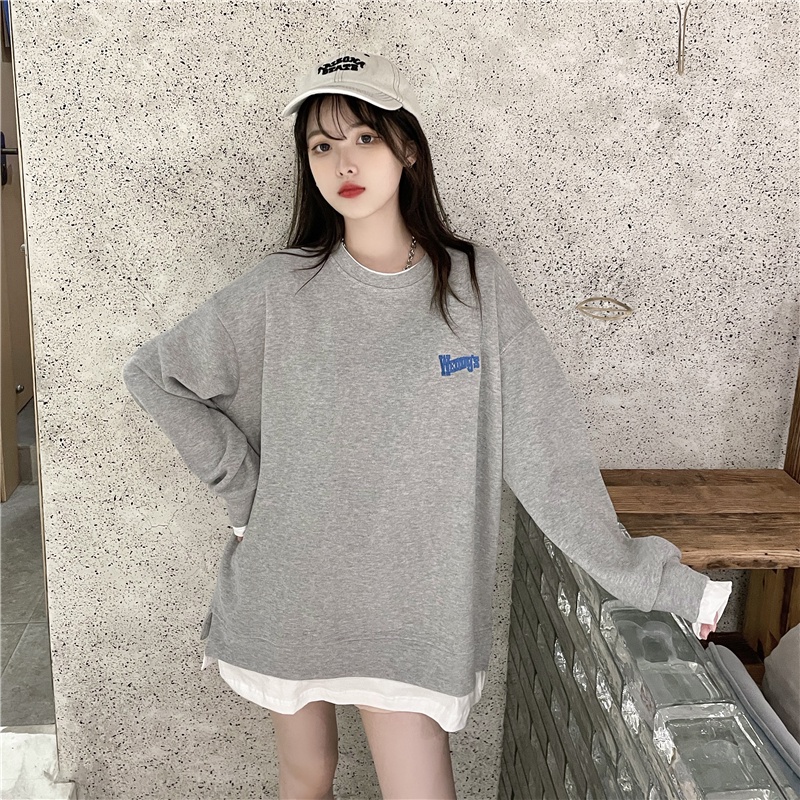 SUXI Áo Sweater Tay Dài Dáng Rộng Màu Sắc Đơn Giản Dễ Phối Đồ Thời Trang Xuân Thu Cho Nữ