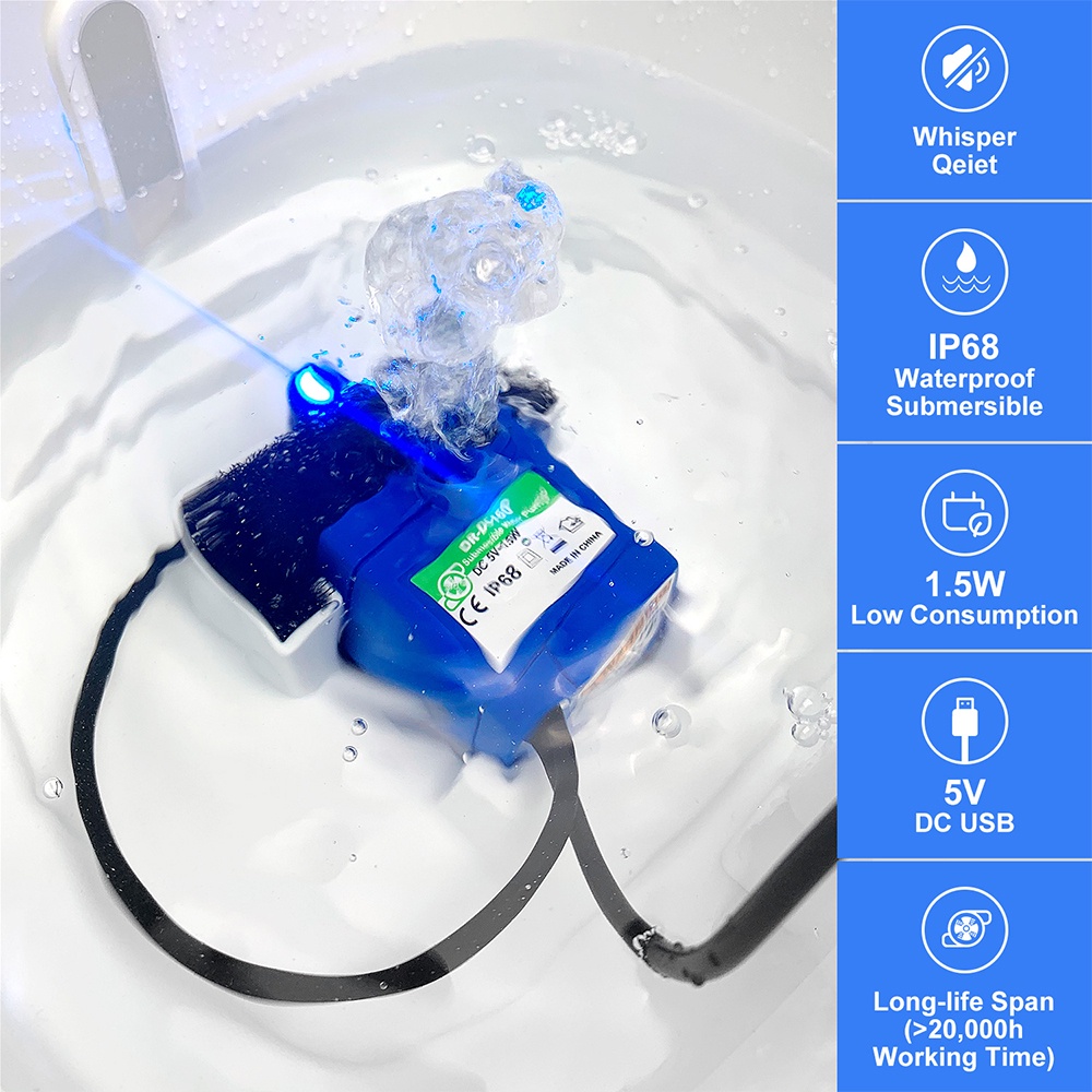 Máy bơm nước uống thú cưng DIYMORE dạng chìm DC 5V USB 1.5W hoạt động yên tĩnh