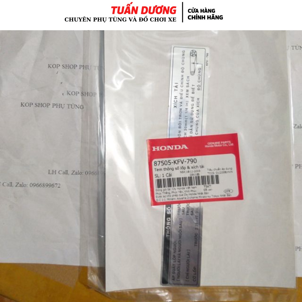 Tem thông số xích tải super DREAM loại zin Honda [ CHÍNH HÃNG ]