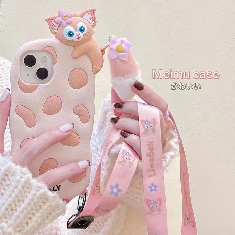 Ốp Điện Thoại Mềm Họa Tiết Hoạt Hình Gắn Dây Đeo Và Quả Bông Chống Sốc iPhone 7 8P X XS XR 11 12 13promax