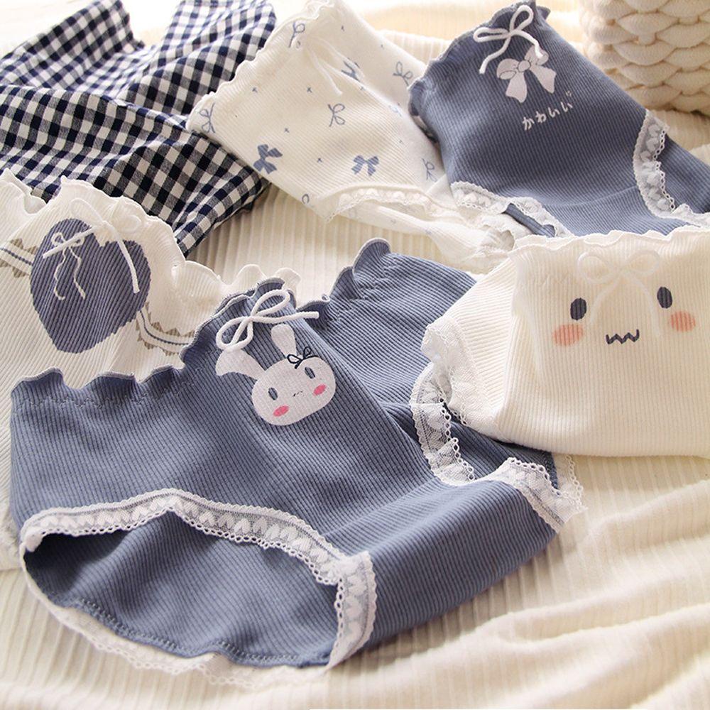 Quần Lót Cotton Họa Tiết Trái Tim Phối Ren Xinh Xắn Cho Nữ
