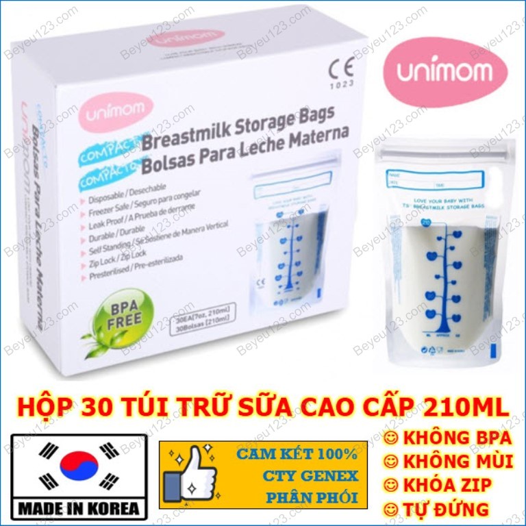 Hộp 30 / Hộp 60 Túi trữ sữa mẹ 210ml Unimom Compact UM870251 UM870268 - Made in Korea