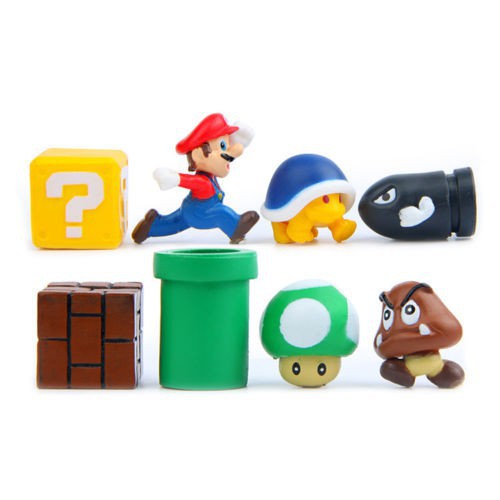 Set 8 mô hình mô phỏng nhân vật game Super Mario Bros Yoshi Luigi Goomba Mini