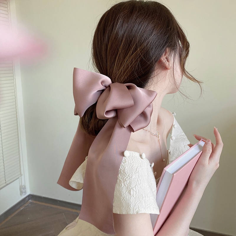 Kẹp Tóc Nơ Ruy Băng Nhiều Lớp Màu Đen Phong Cách Pháp Thời Trang Mùa Xuân Cho Nữ