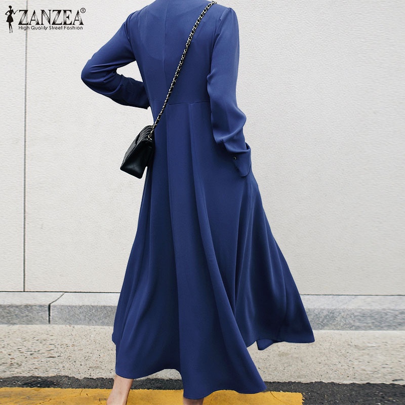 Đầm dài ZANZEA túi hông dài tay cổ V cài cúc phía trước