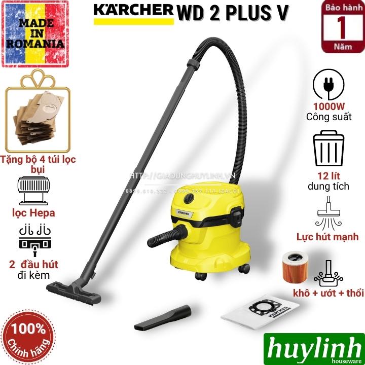 Máy hút bụi khô và ướt Karcher WD2 Plus V - 12 lít - Tặng bộ 4 túi lọc bụi