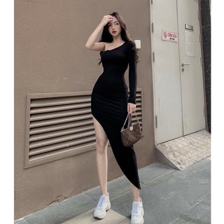 Đầm body xéo tà - lệch vai khoen eo